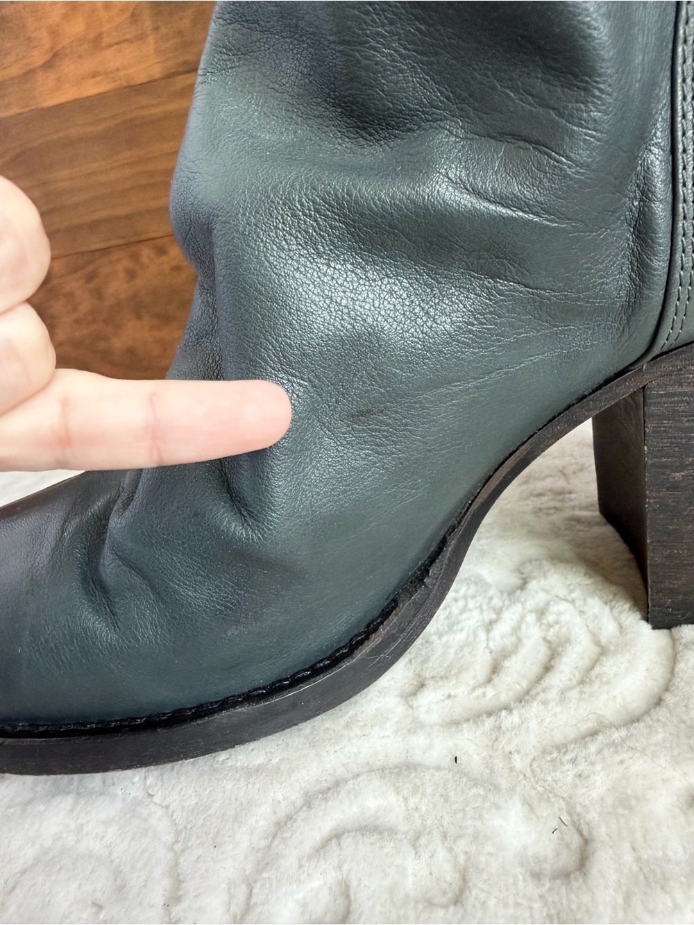 FREE PEOPLE Elle Block Heel Boots Sz 37 US 7 Teal Leather Slouch Leather Boho - Picture 9 of 16